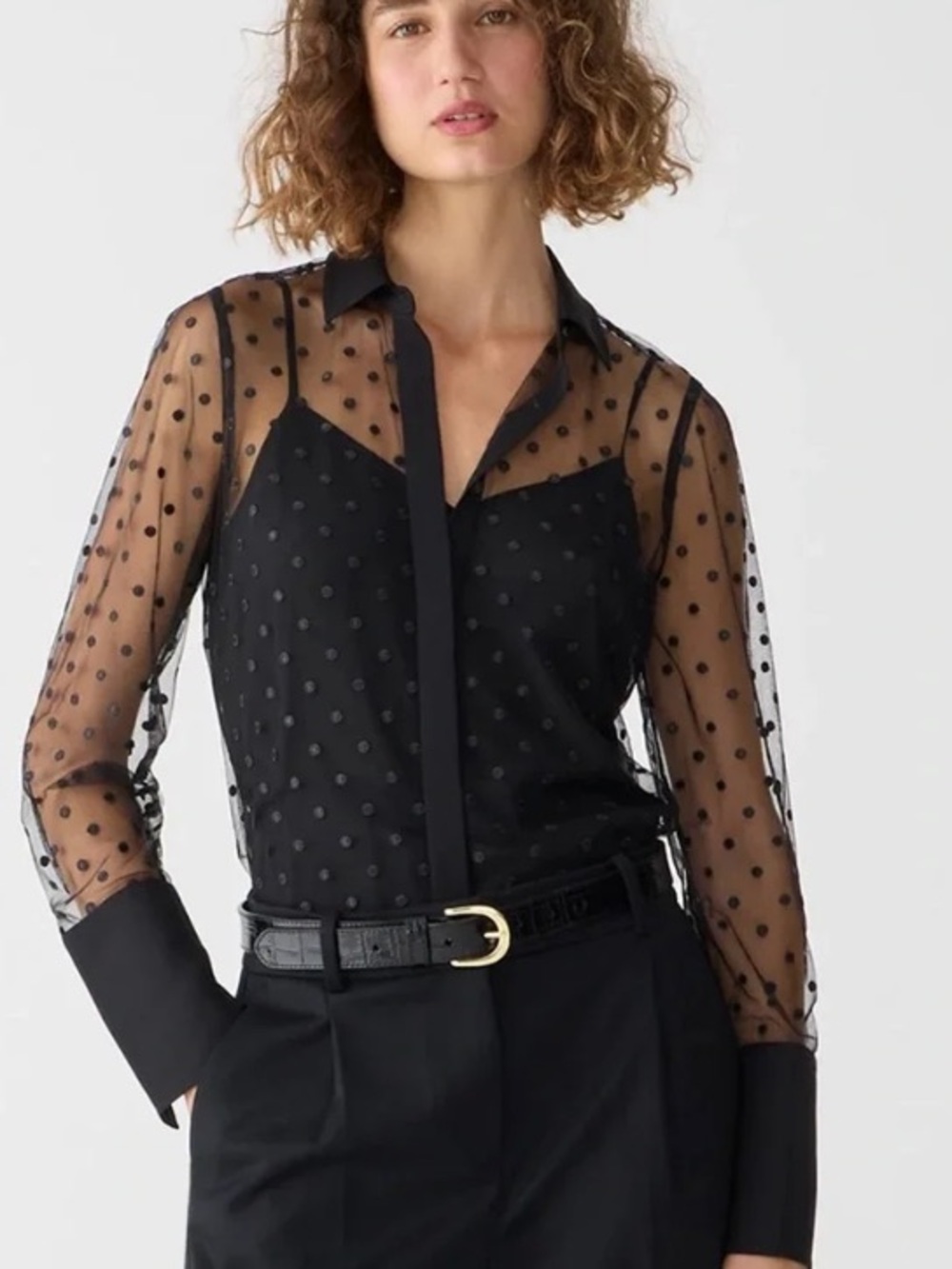 J. Crew Black Sheer Polka Dot Button-Front Blouse Woman’s Size 4